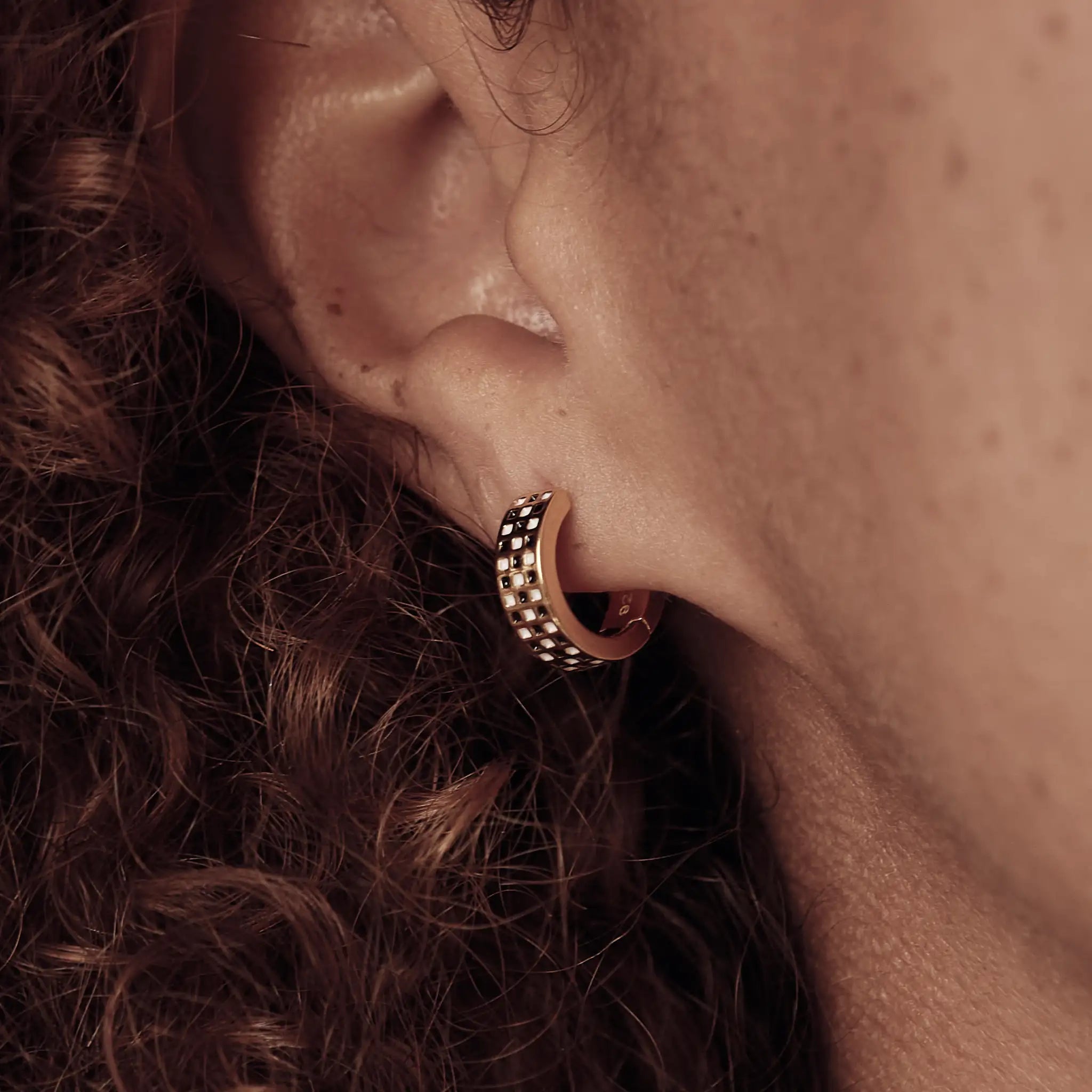 checked huggie hoop earrings black and white by treatfully