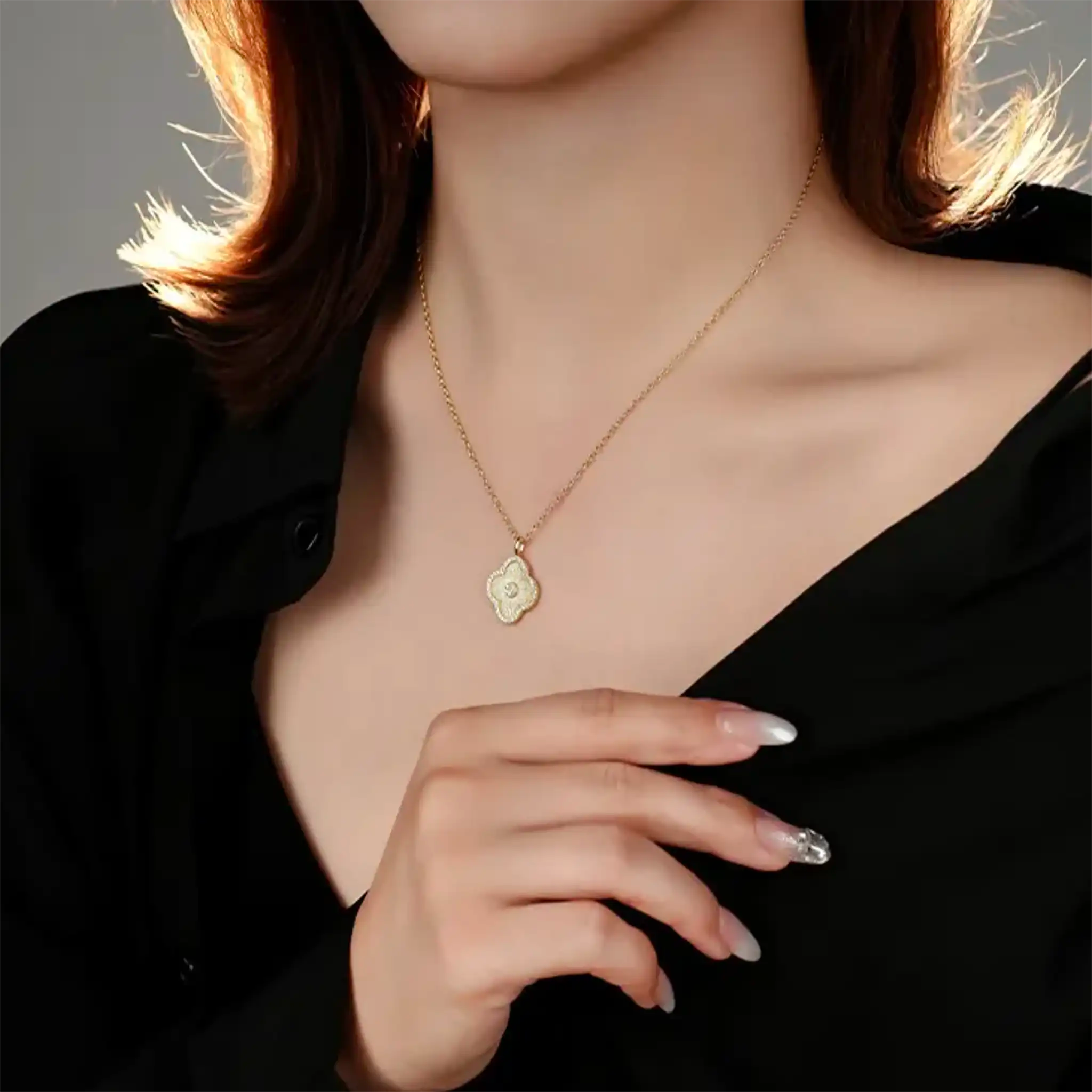 gold clover necklace luxury engravable necklaces treatfully