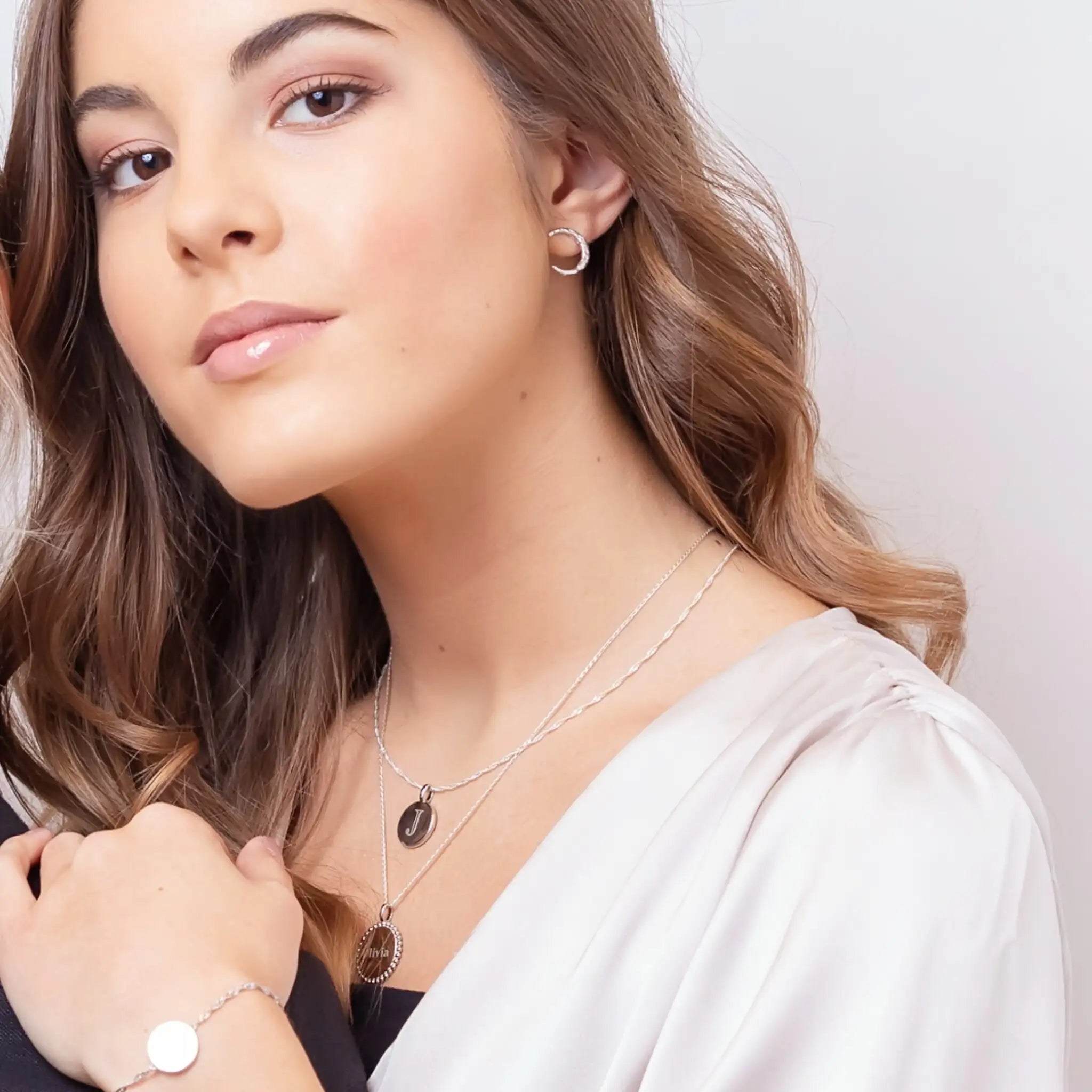 Selene Crescent Moon Earrings, Silver