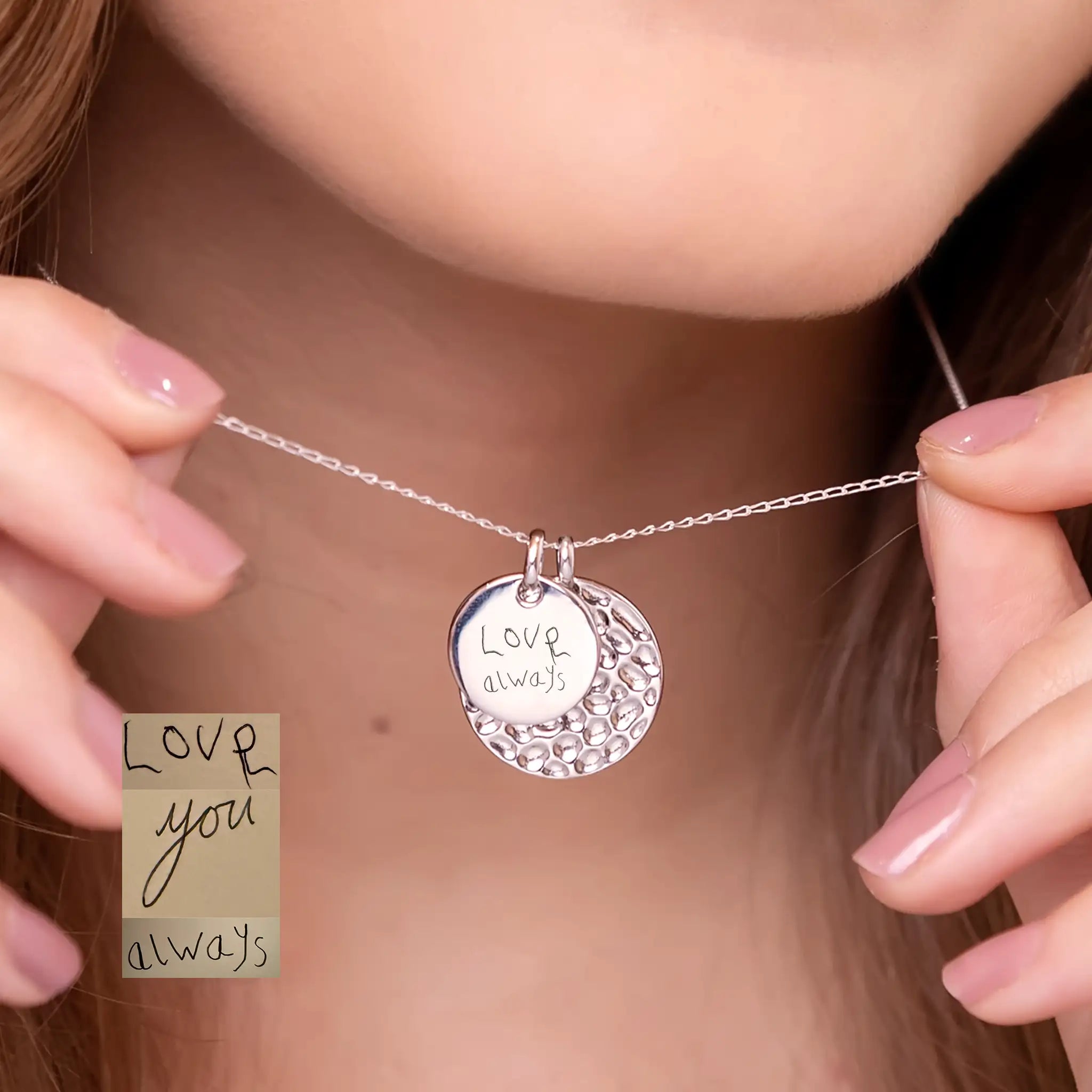 Handwriting or Signature Necklace · Double Disc · Sterling Silver