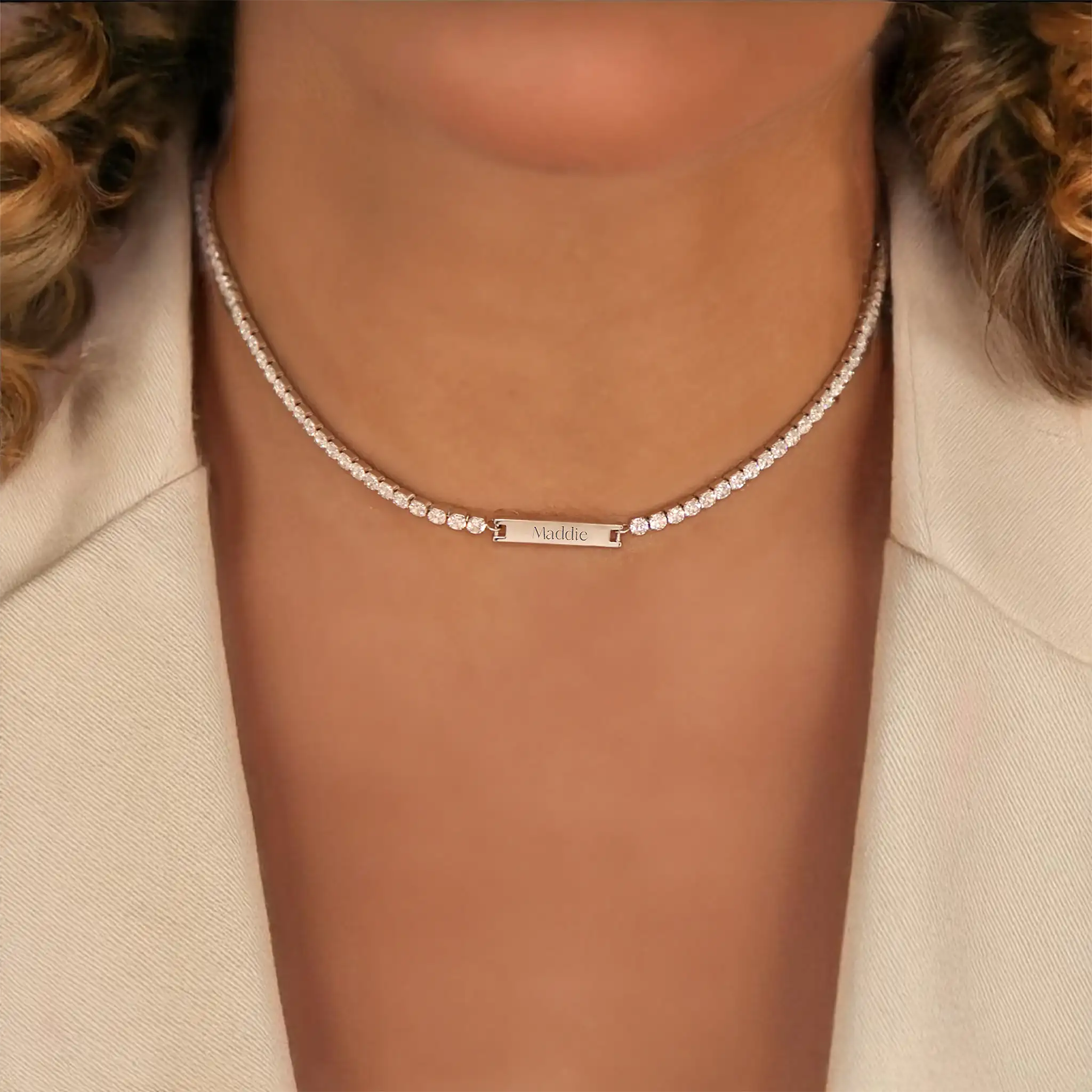 Engravable Tennis Necklace, Silver