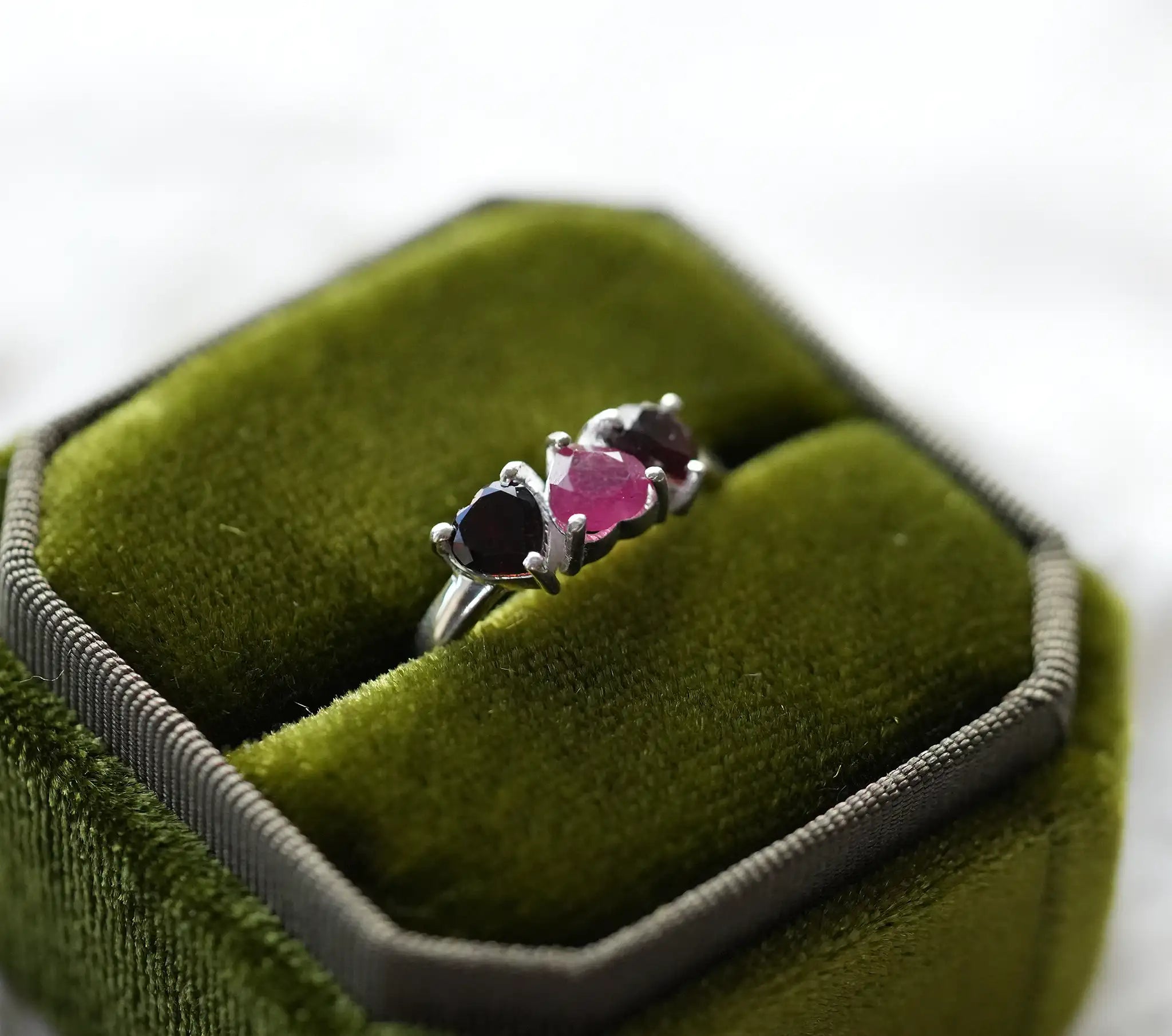 Trilogy Heart Ring - Garnet & Ruby, Silver
