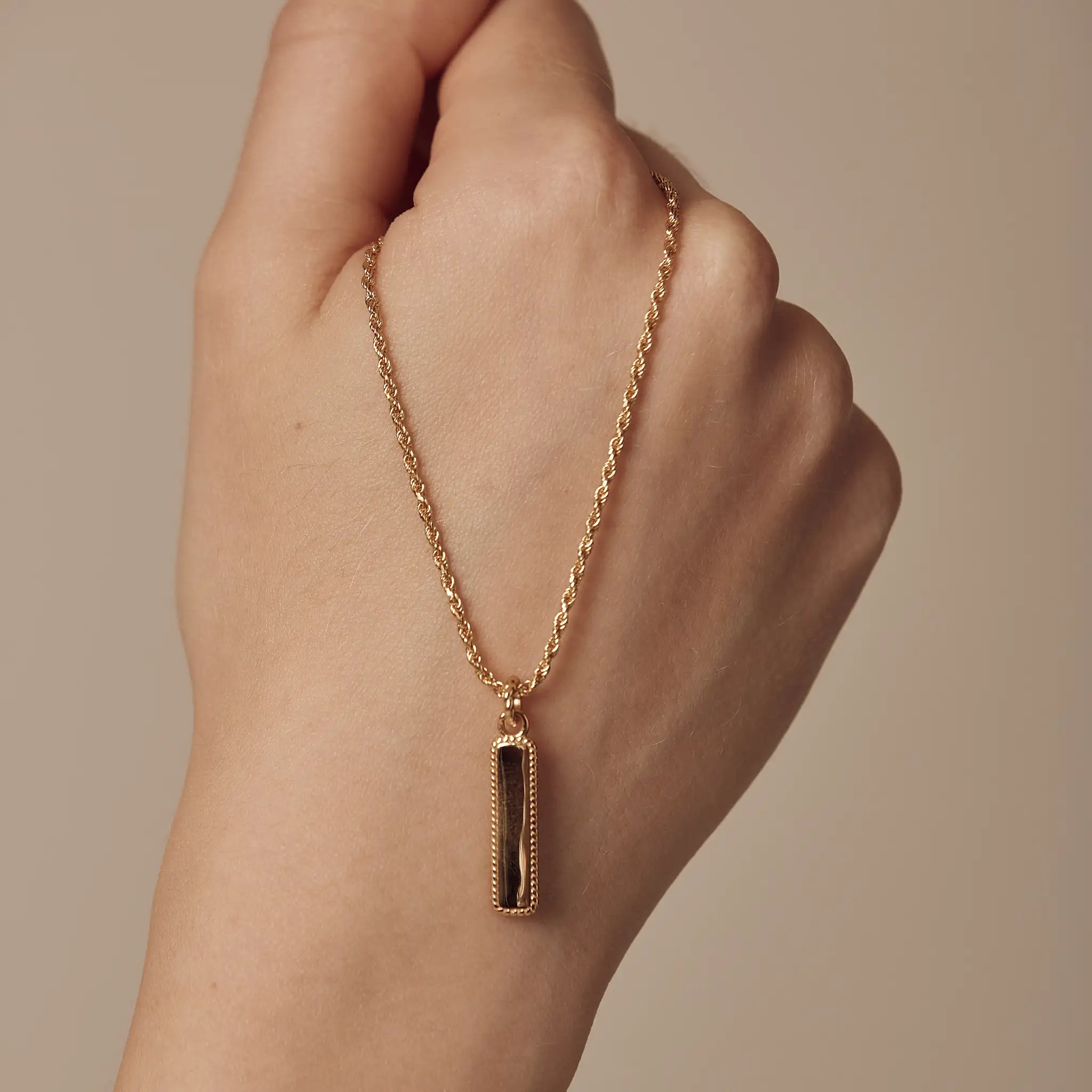 Gold Statement Tag Necklace with premium rope chain - special occasion jewelry gifts for her, luxury name necklace featuring custom engraving and sustainable materials by Treatfully