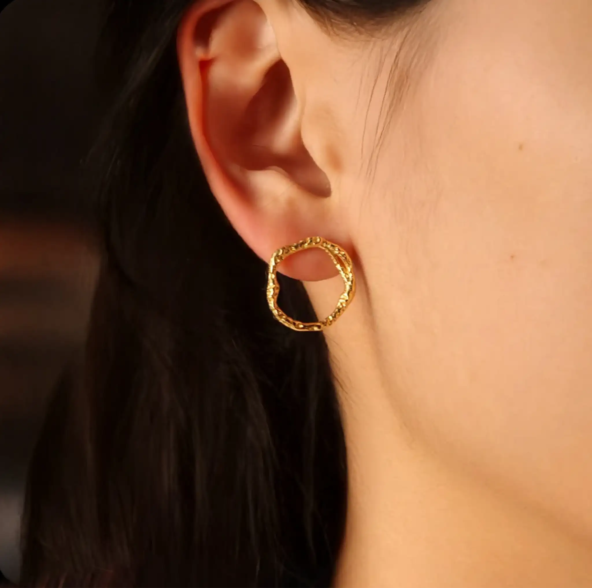 Twisted branch hoop earrings, handcrafted sterling silver and gold plated statement jewelry, nature-inspired design
