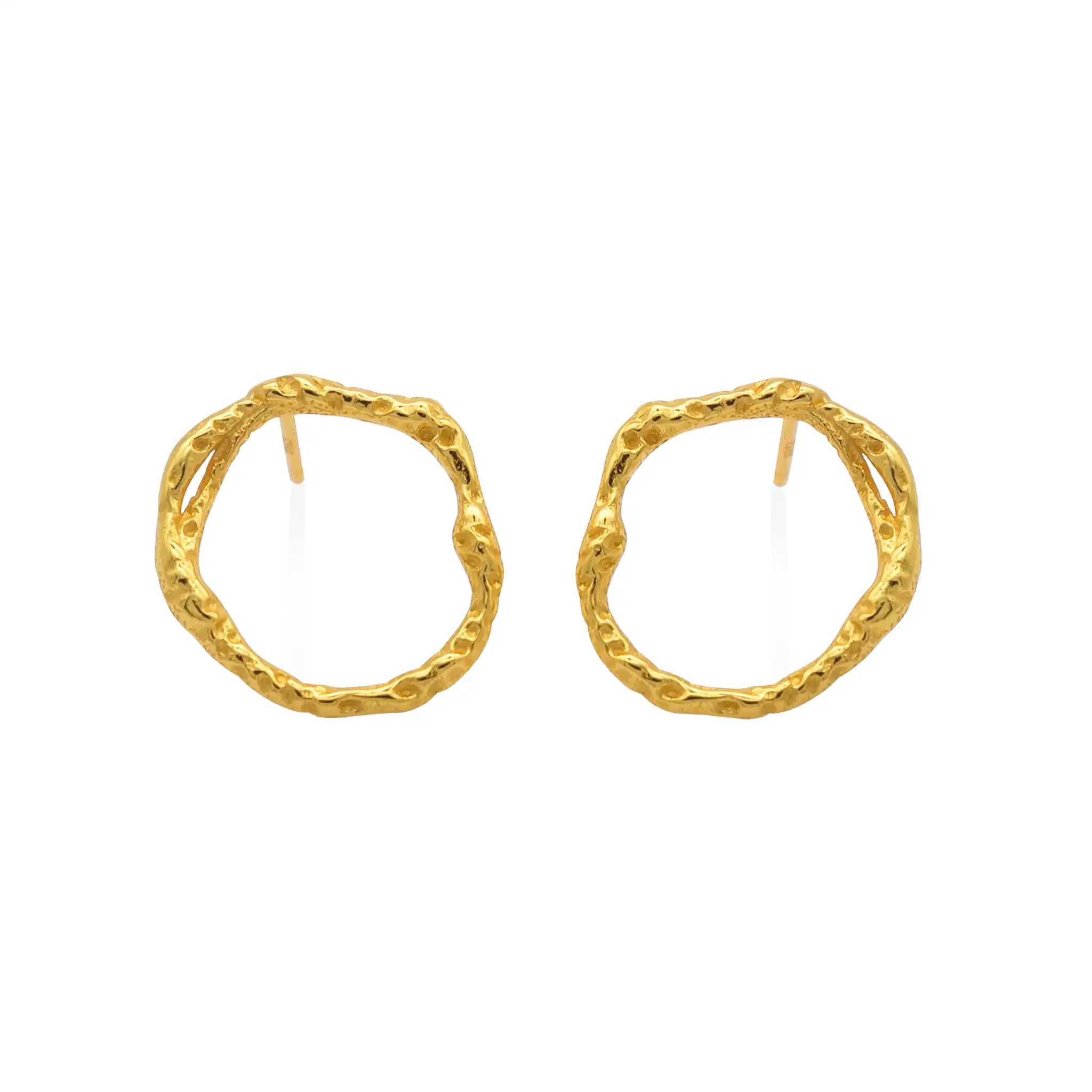 Handcrafted gold plated sterling silver branch hoop earrings with organic twisted design, unique statement jewelry