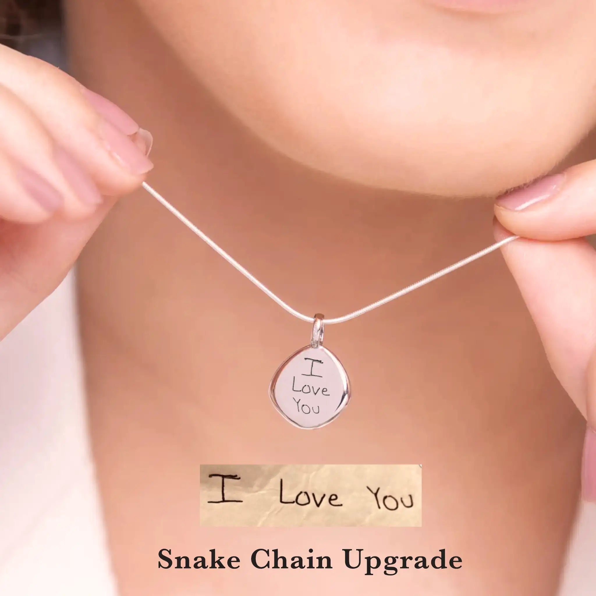 Organic Pebble Real Handwriting Necklace, Sterling Silver
