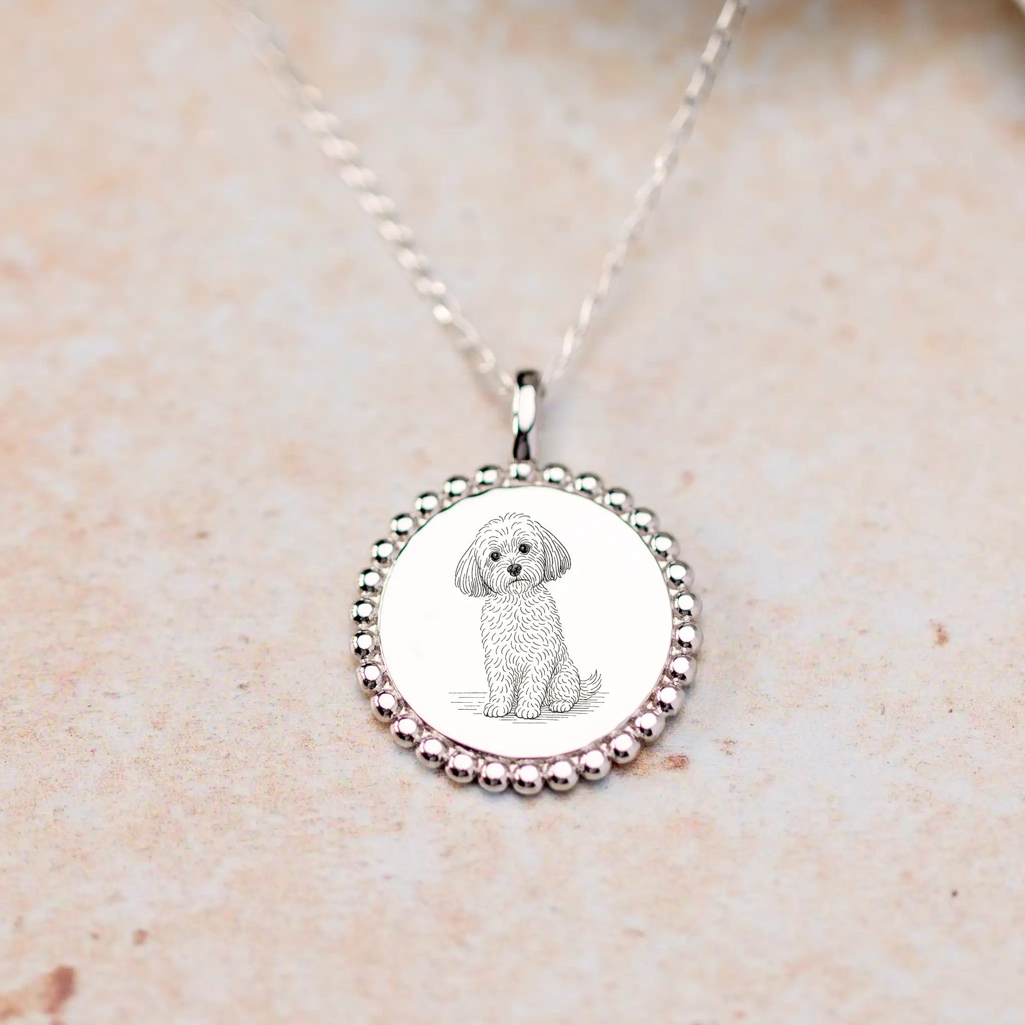 Engraved Photo Necklace · Pet Portrait Pendant · Sterling Silver