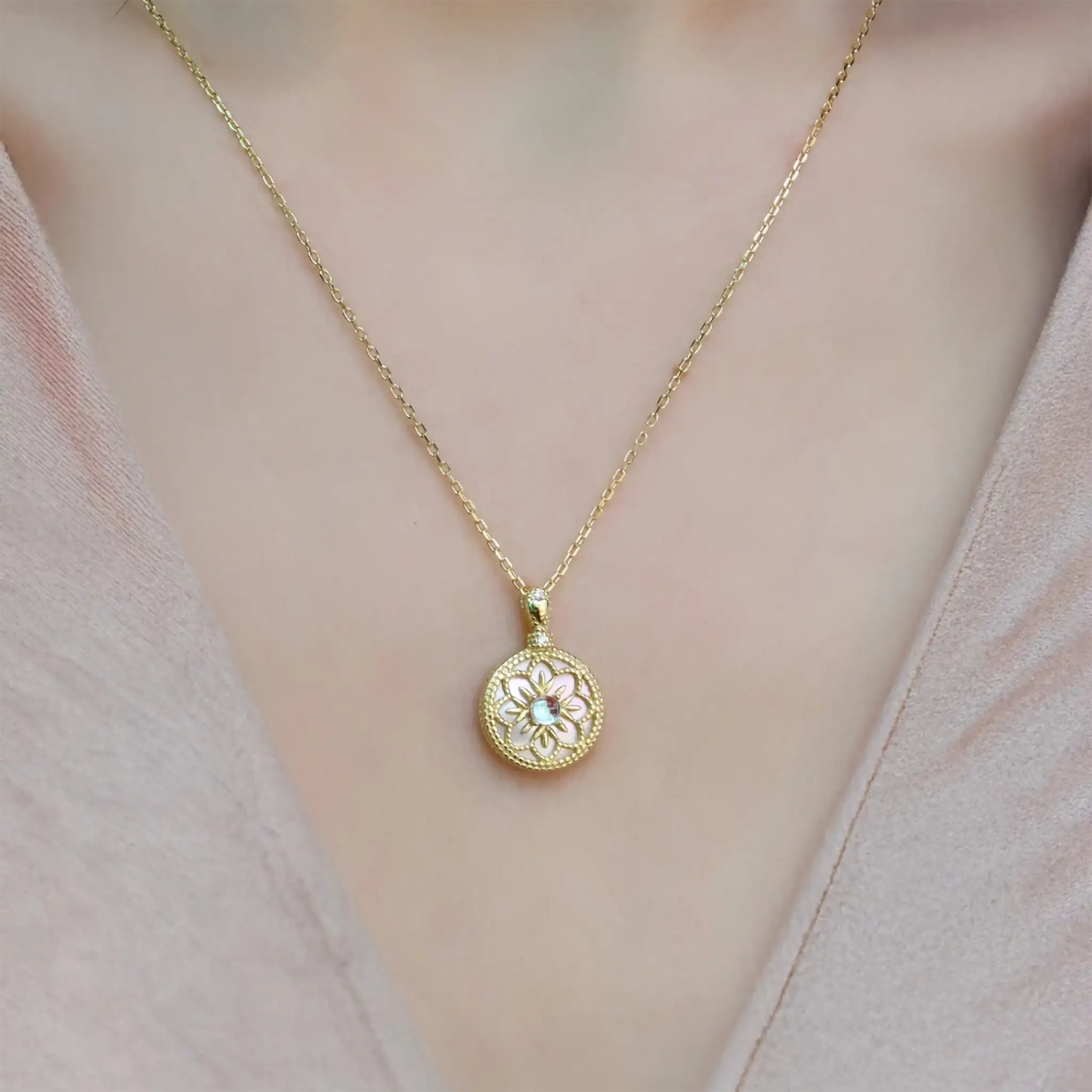 Rani Necklace, Gold & Mother of Pearl