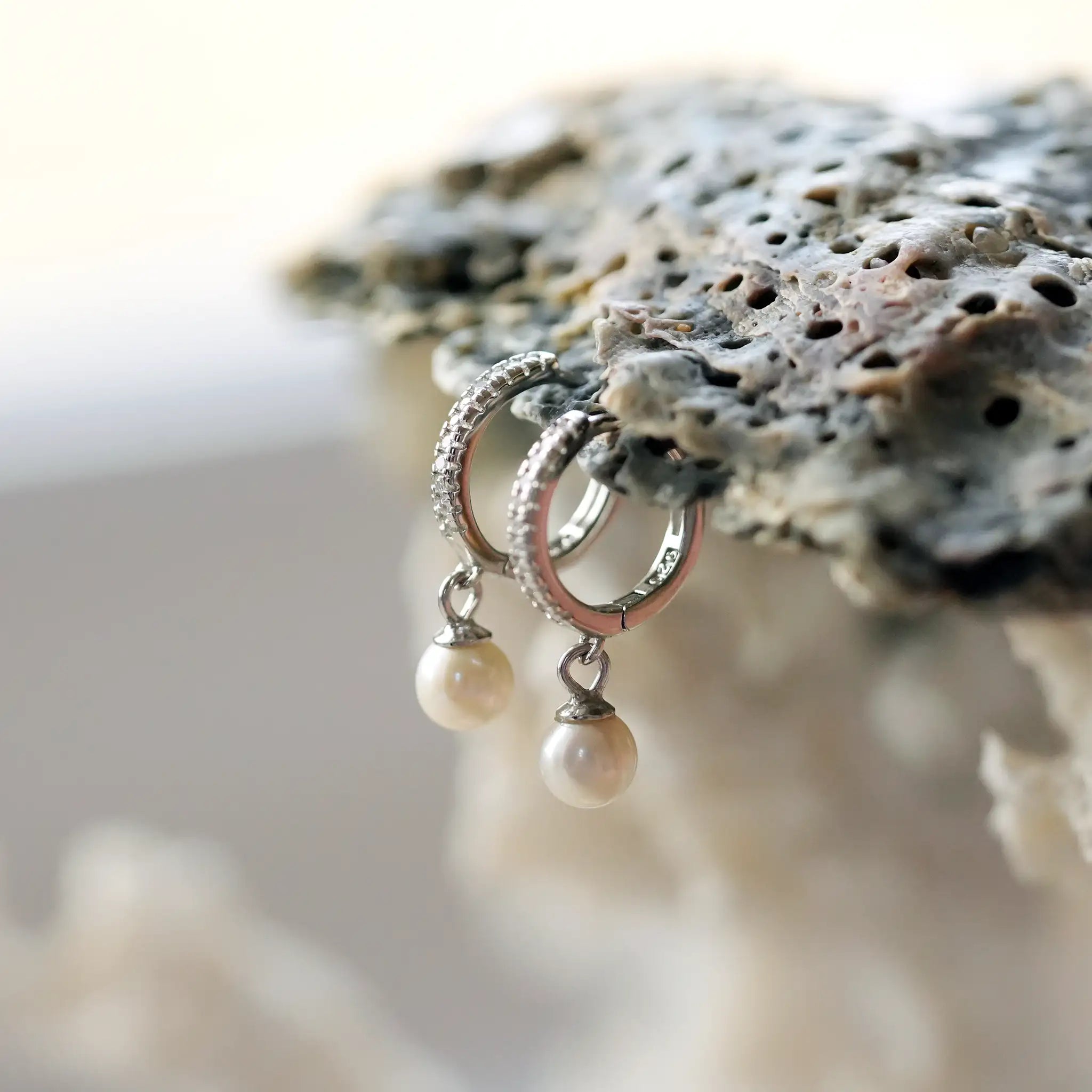 Pearl Drop Earrings, Silver