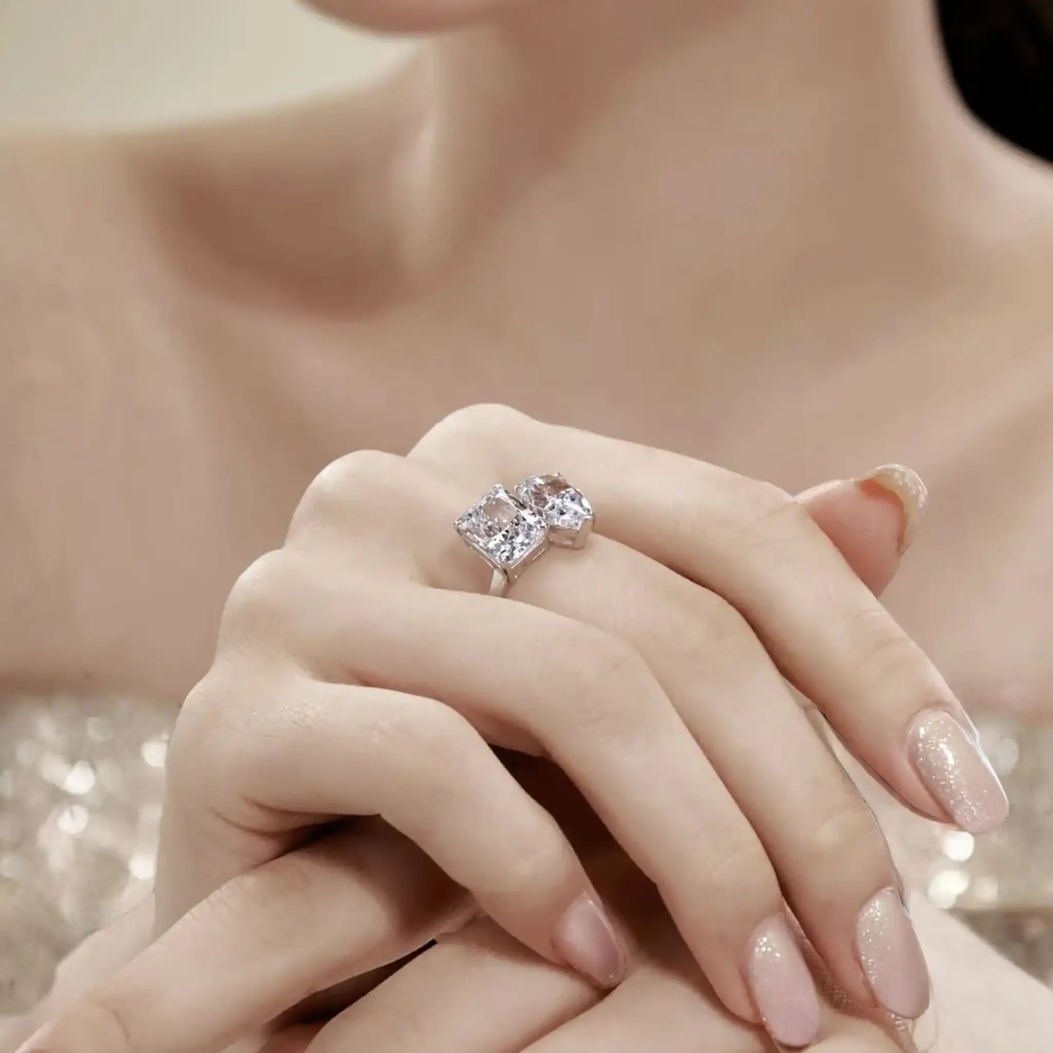 Toi et mois ring silver crushed ice bling ring