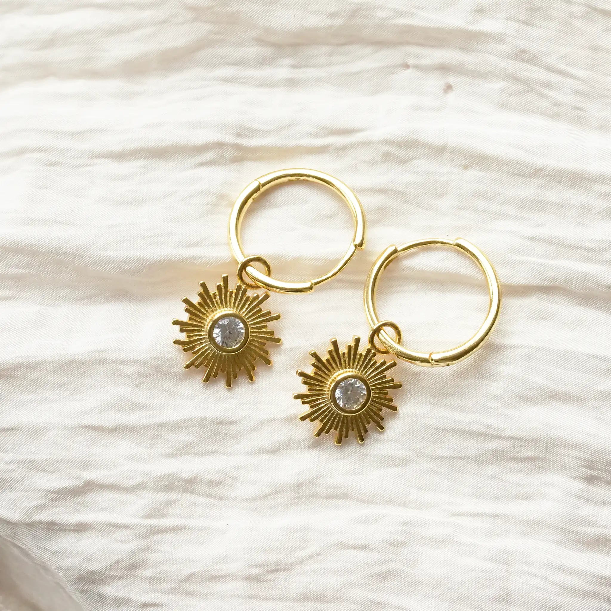 Gold Sun Charm Earrings Hoops Treatfully