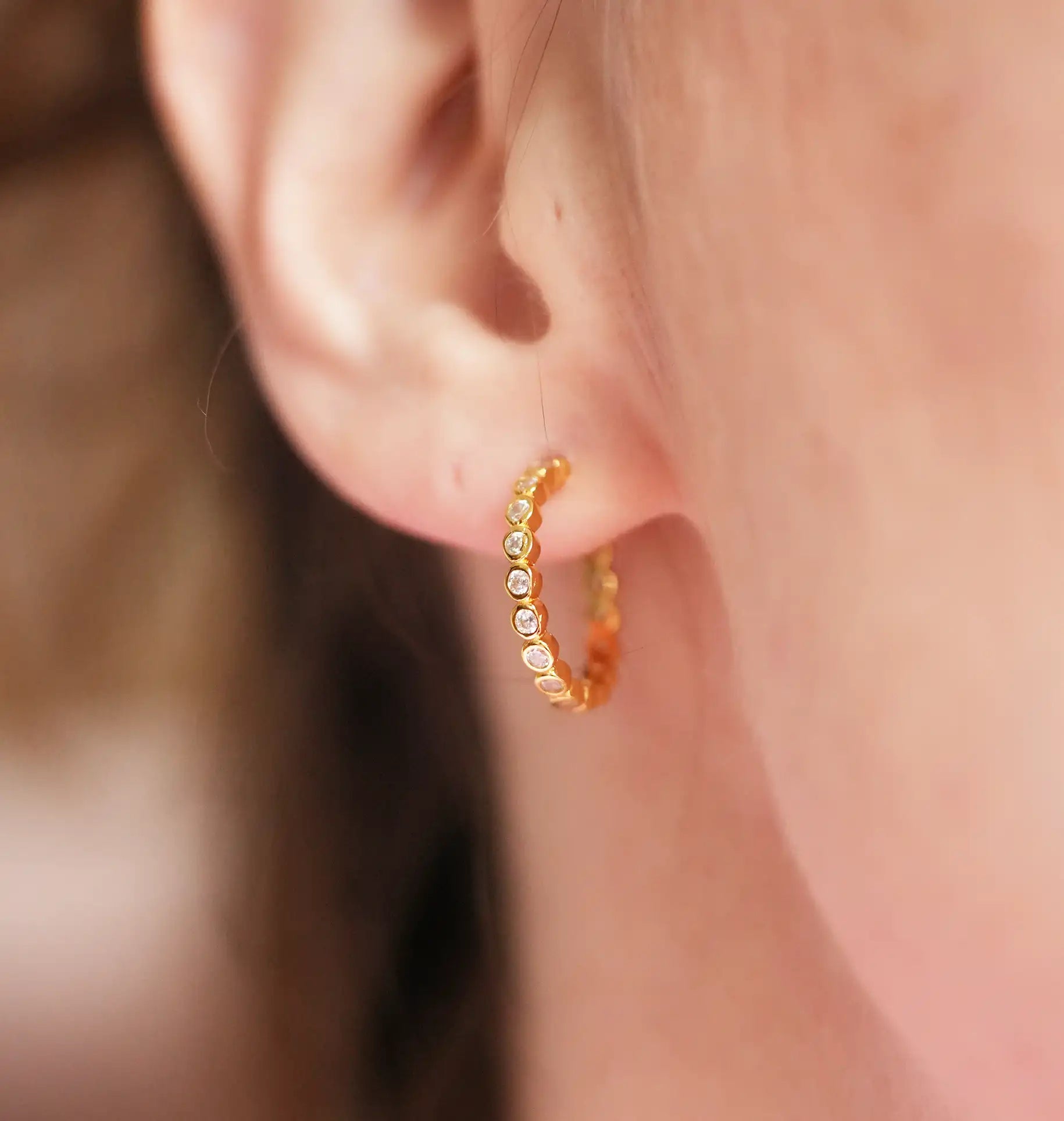 Gold bezel hoop earrings by treatfully