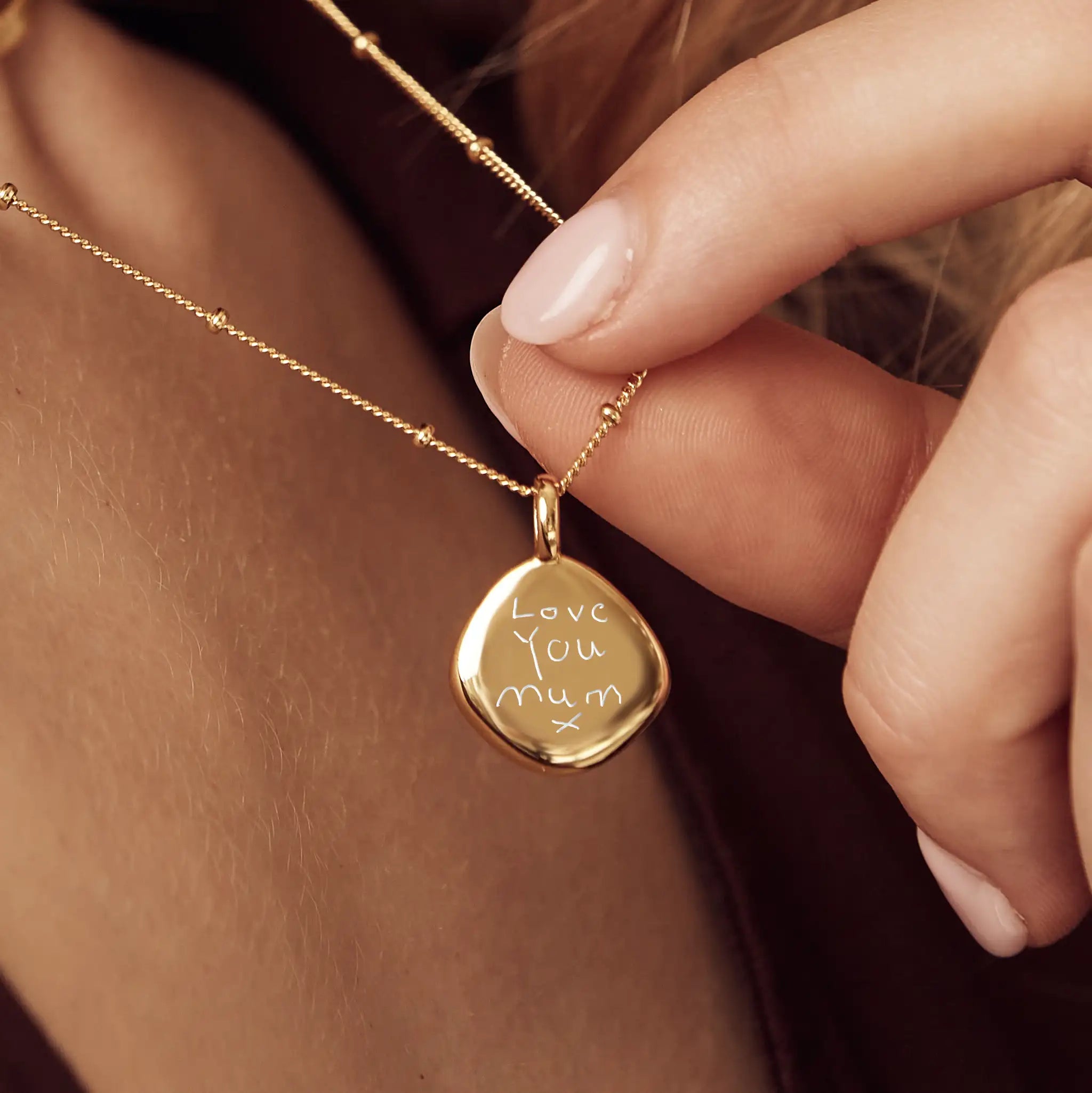 gold real handwriting necklace