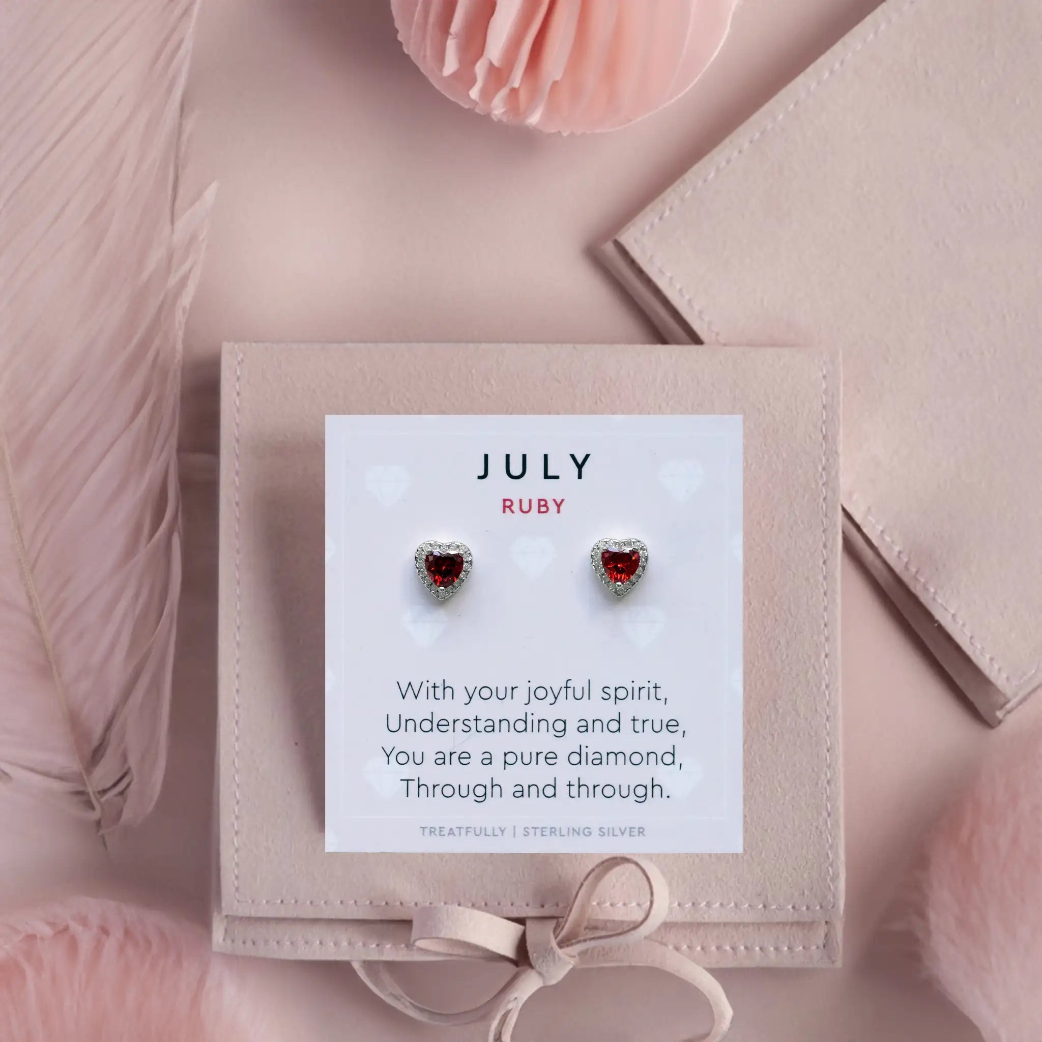 July birthstone earrings gifts for people with july birthdays heart earrings with ruby stone in the middle made by treatfully