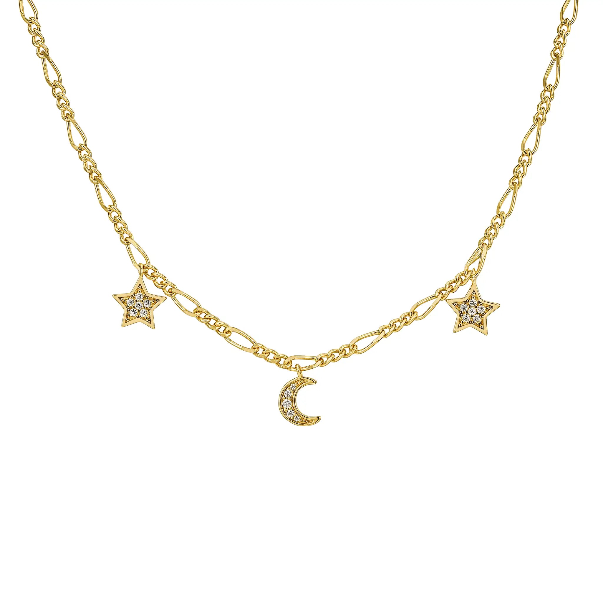 moon and stars necklace gold figaro chain