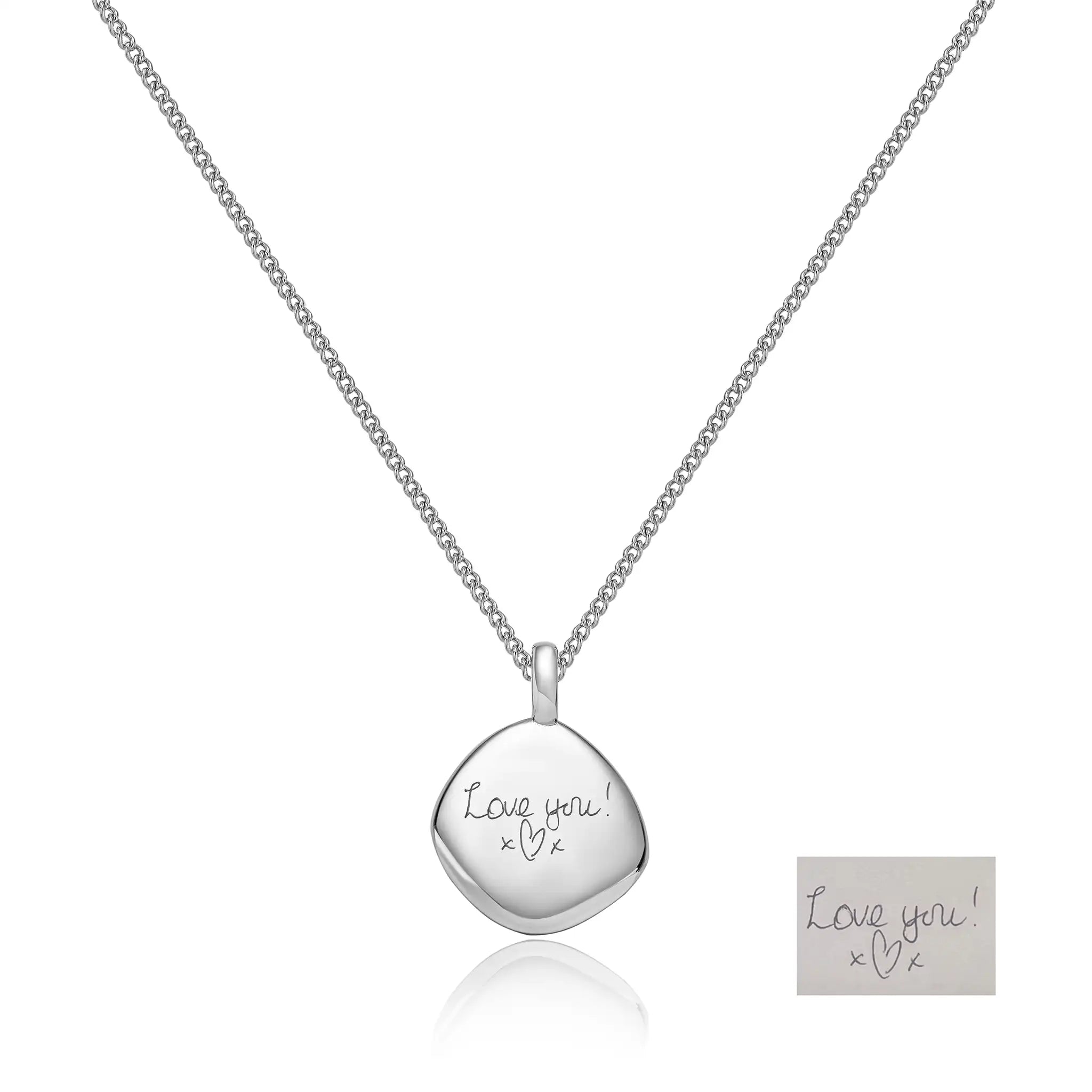 Organic pebble silver necklace handwriting necklaces uk Treatfully