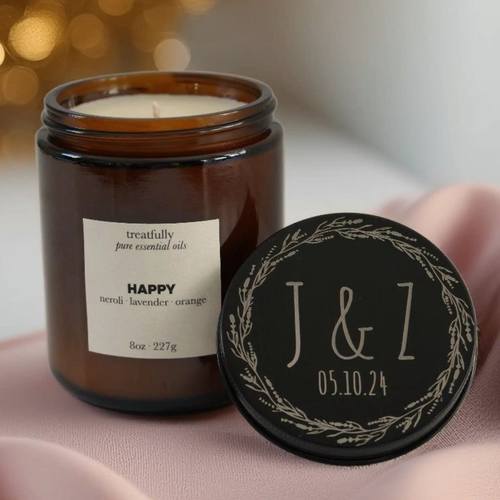 personalised wedding candle with engraved lid