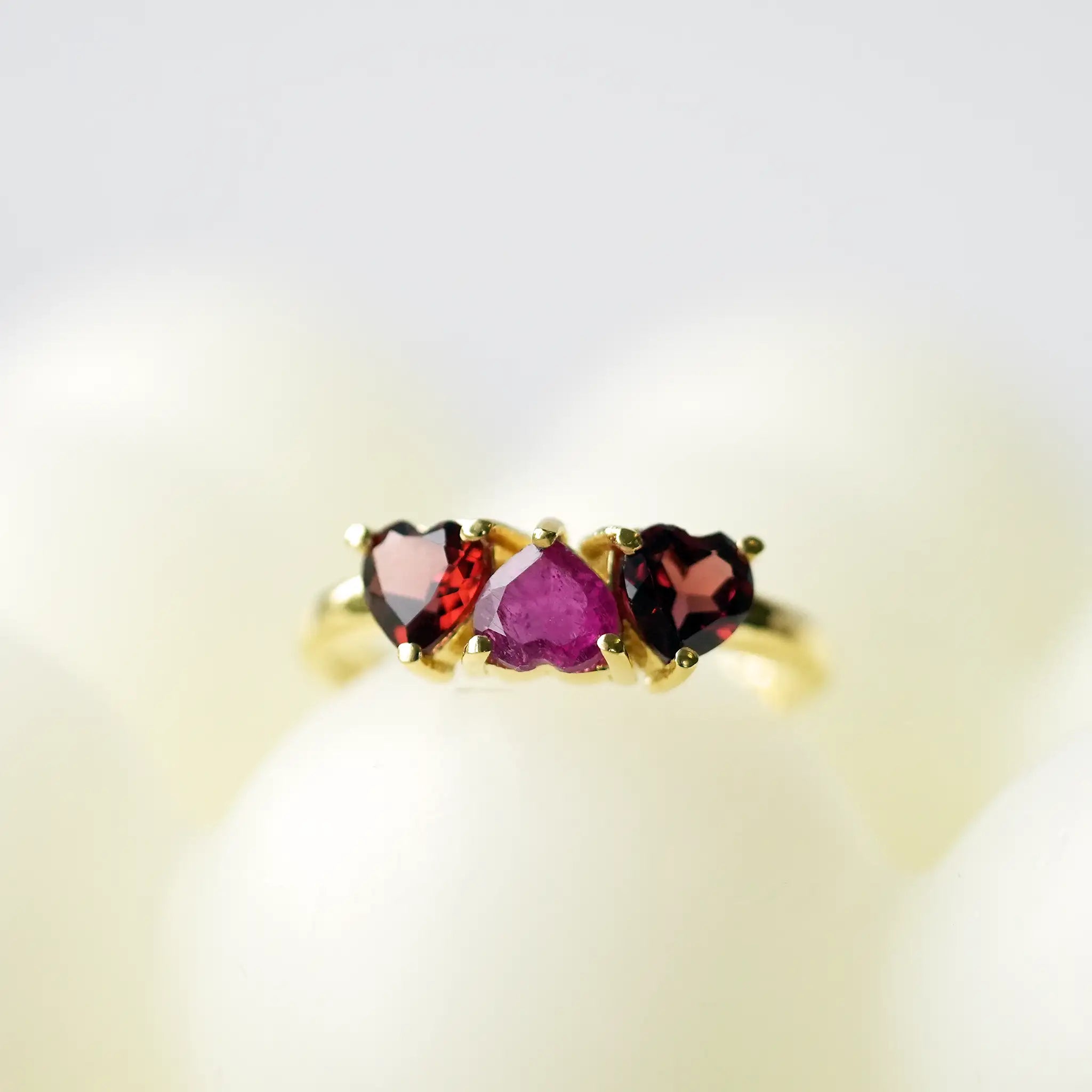 Real Garnet and Ruby Trilogy Ring Gold 