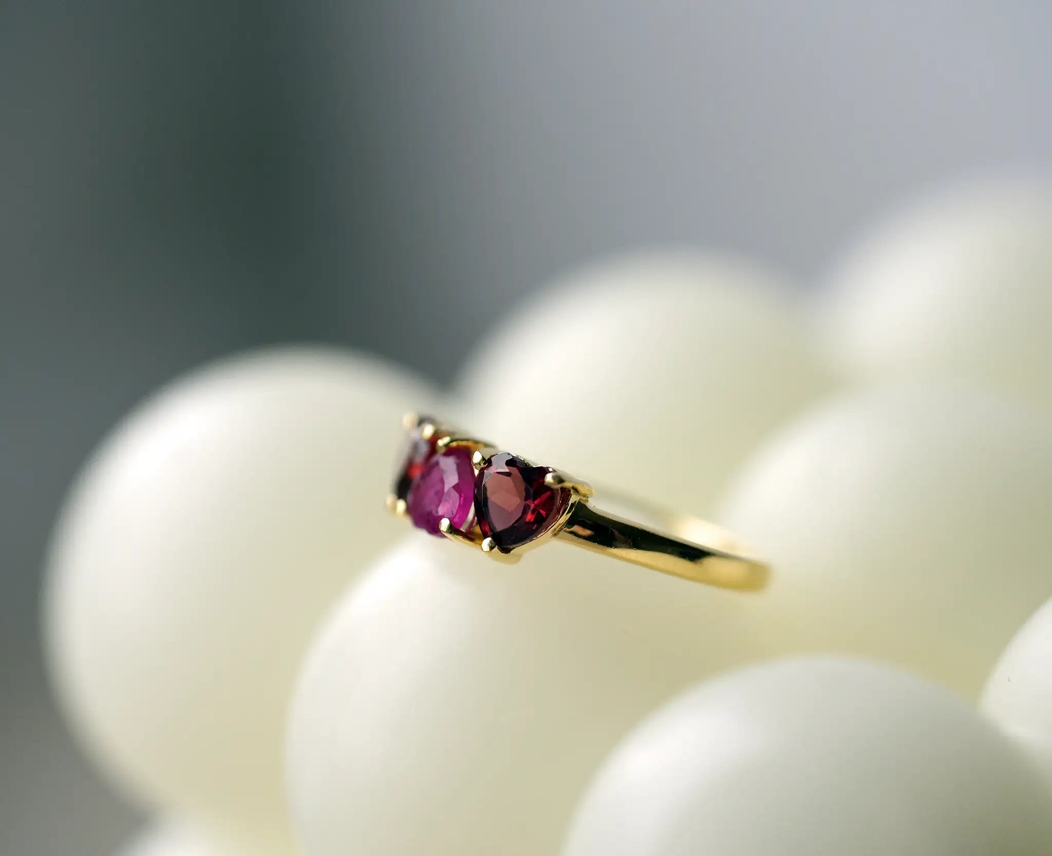 Real Garnet and Ruby Trilogy Ring Gold UK