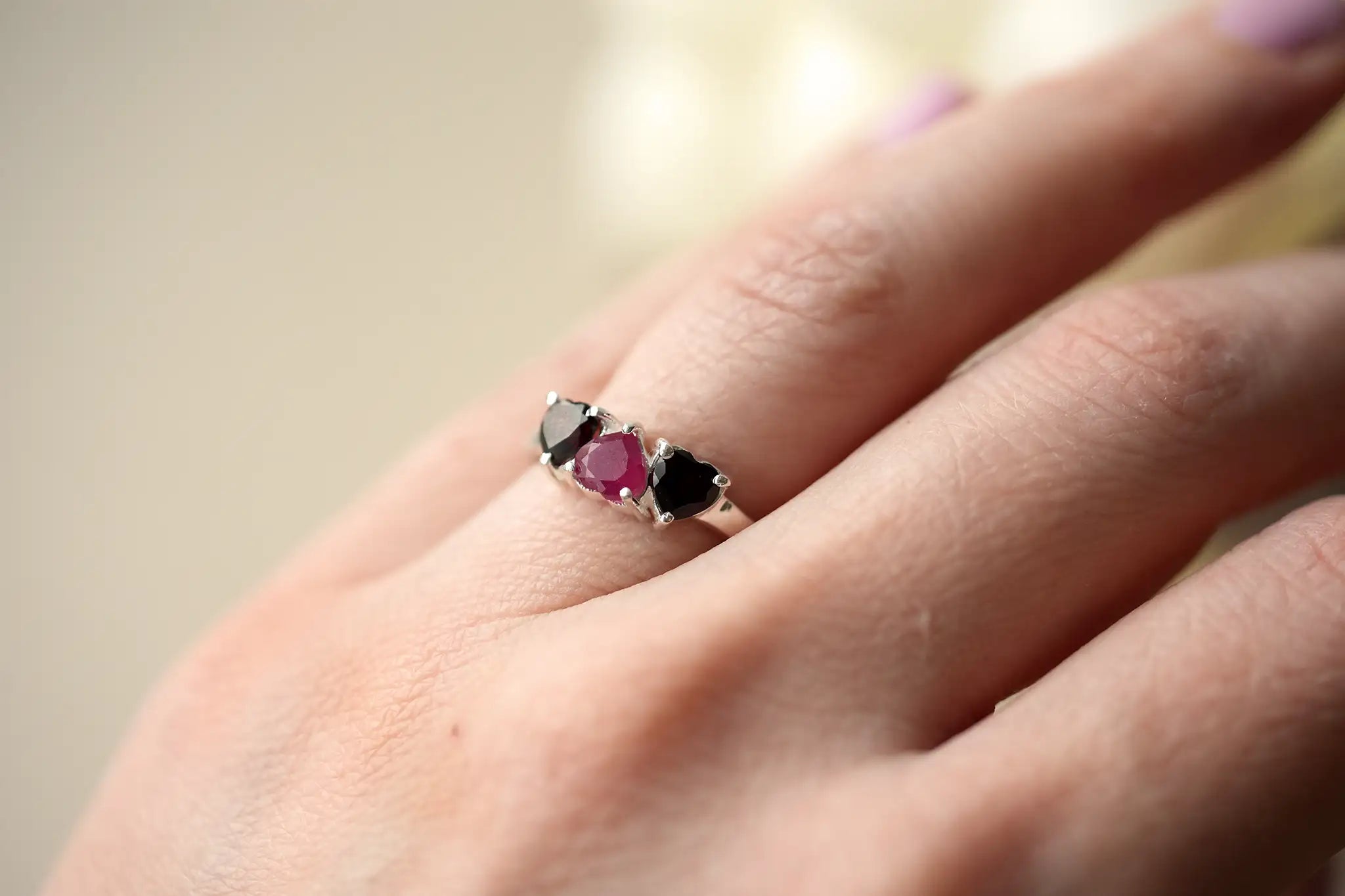 Real Garnet and Ruby Trilogy Ring Silver 22