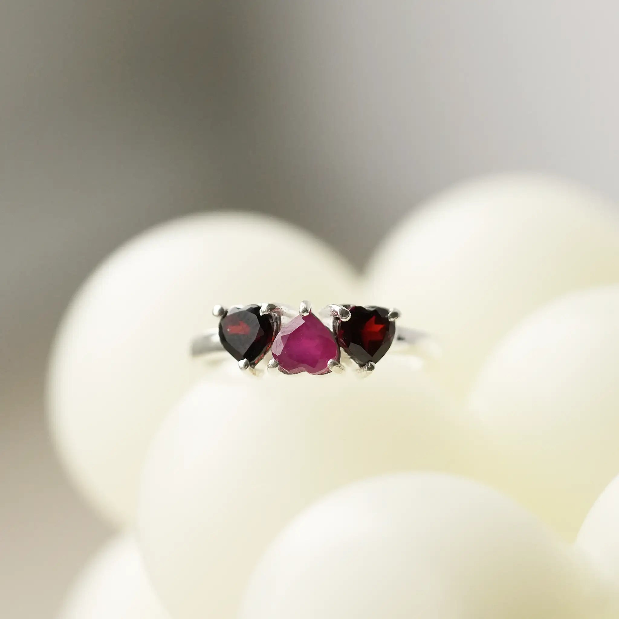 Real Garnet and Ruby Trilogy Ring Silver 2