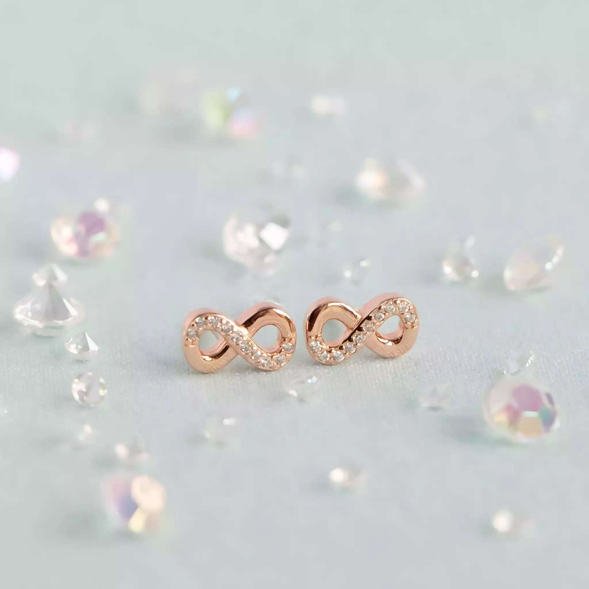 Rose gold infinity studs