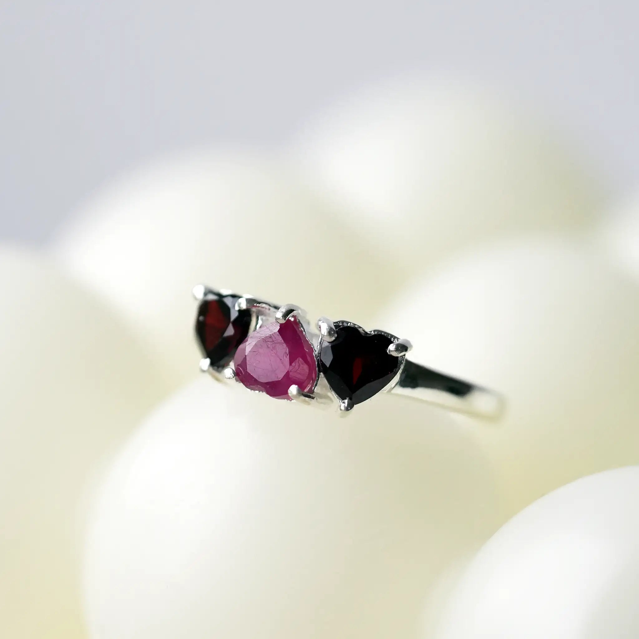 Trilogy Heart Ring - Garnet & Ruby, Silver