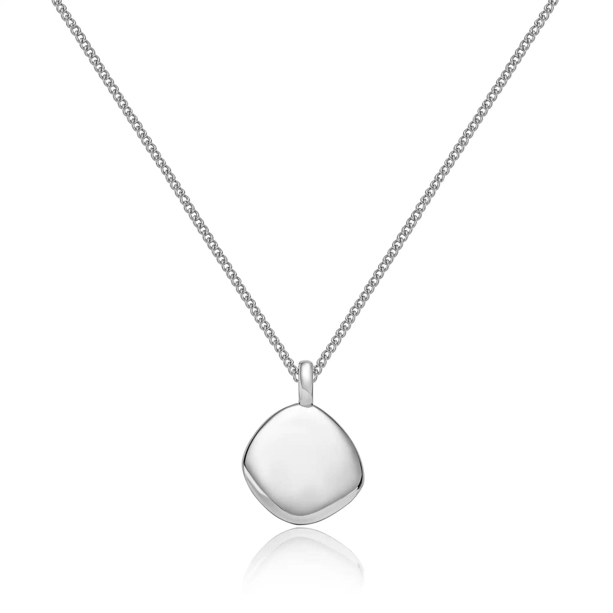 Organic pebble necklace sterling silver non tarnish treatfully engraved personalised necklaces UK