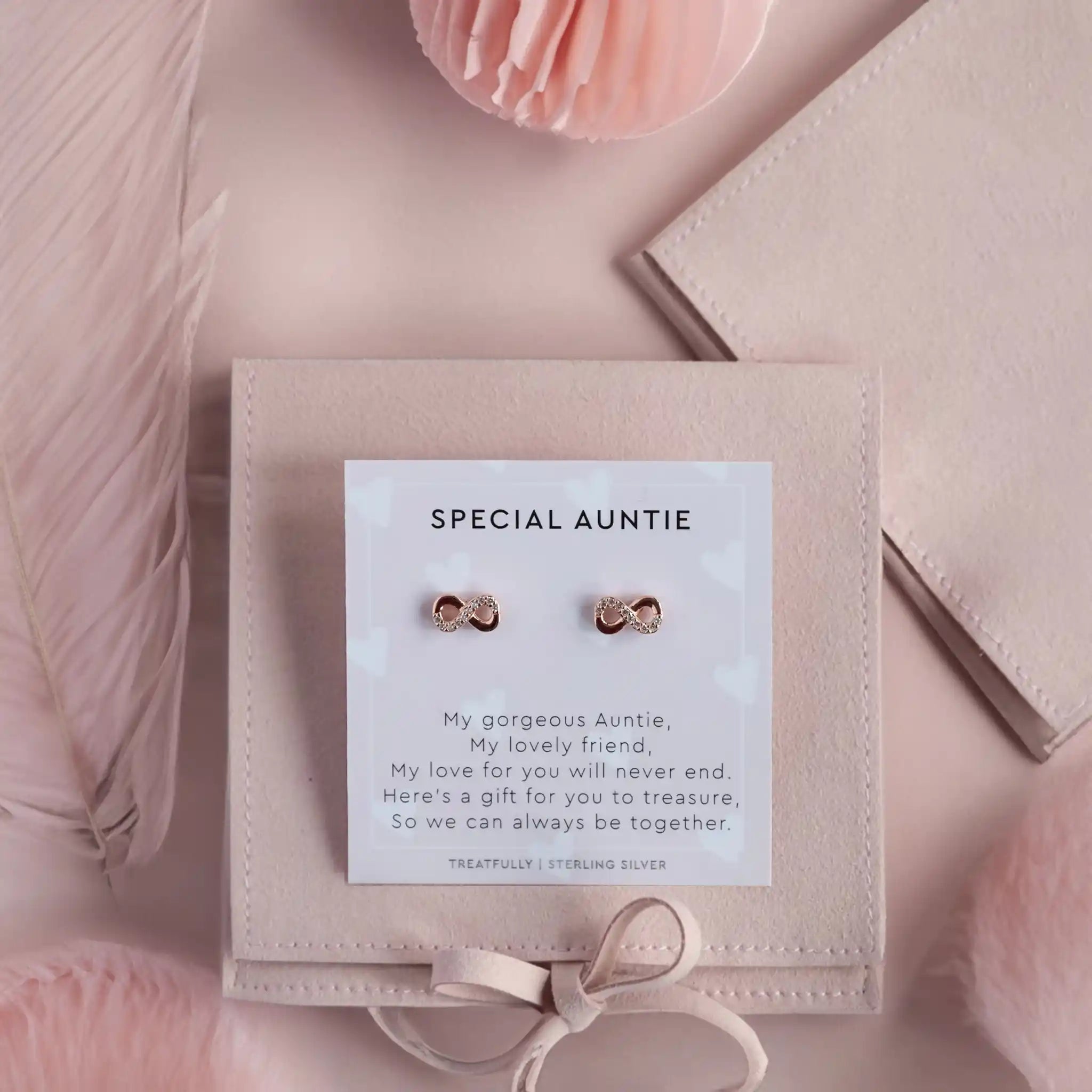 Rose gold Auntie earrings infinity studs