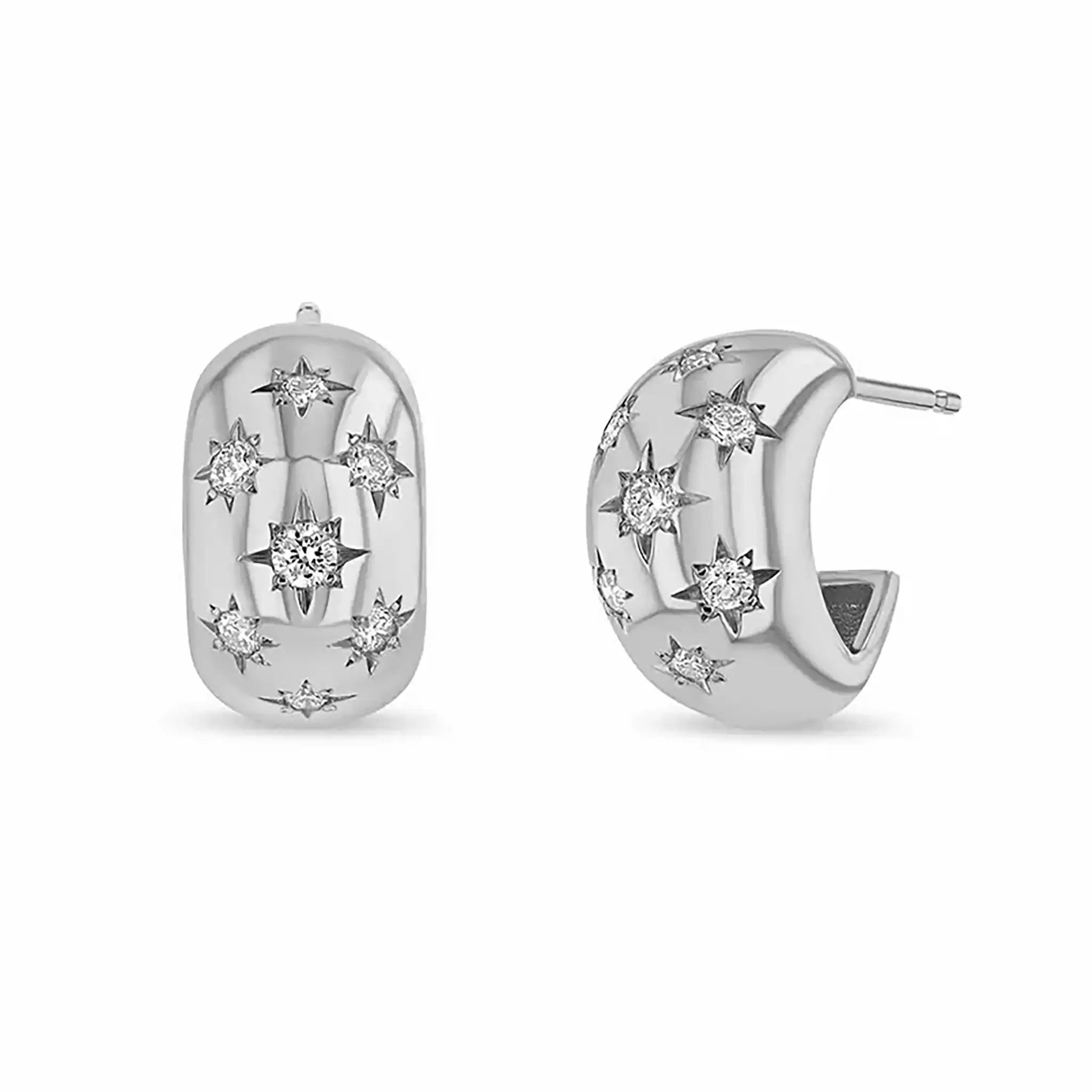 Silver celestial earrings starburst Dome Huggies Treatfully